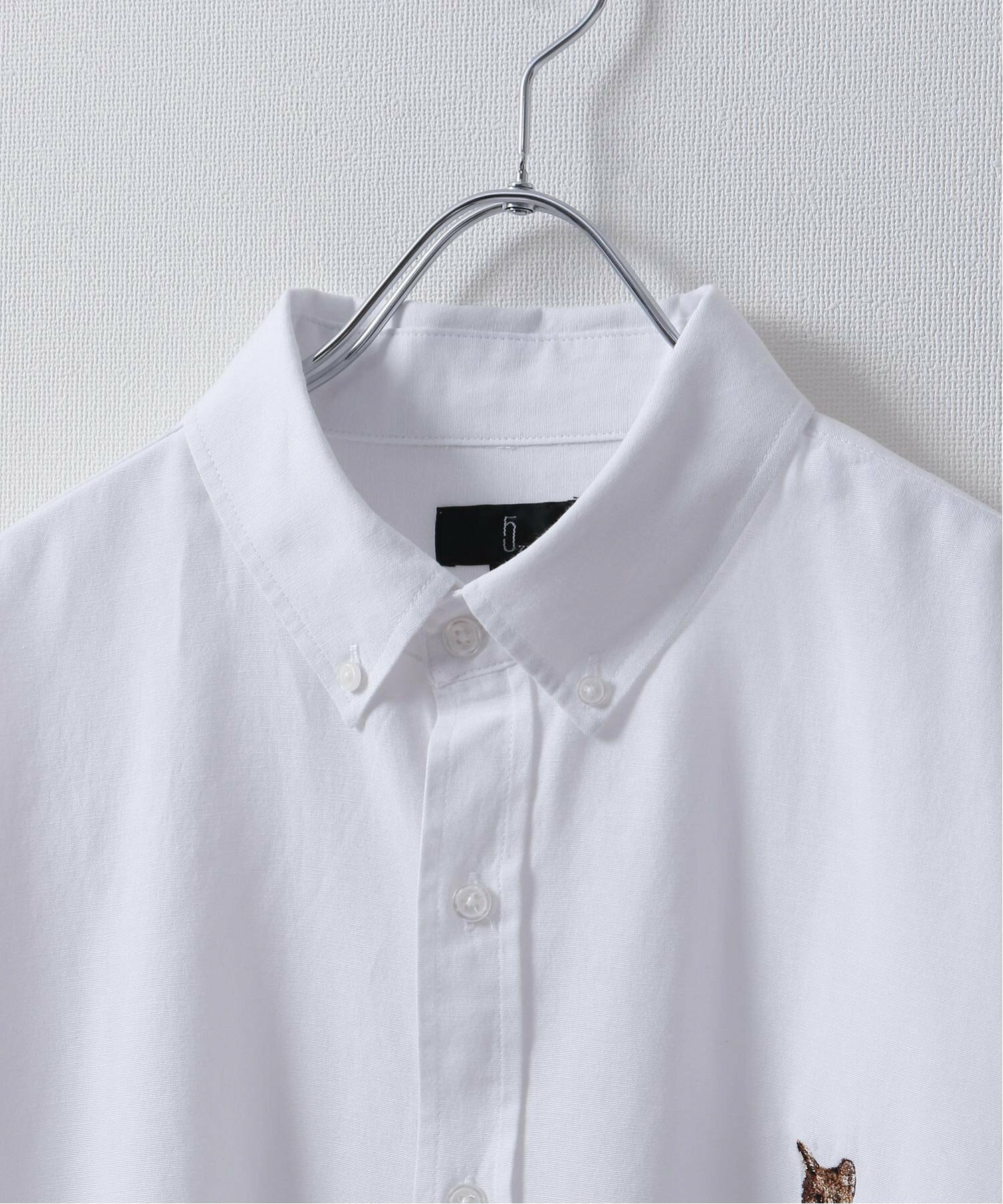 動物刺繍半袖オックスフォードボタンダウンシャツ